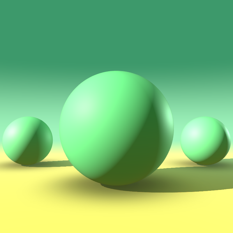Sphere scene with an emerald green sky and a warm sandstone ground