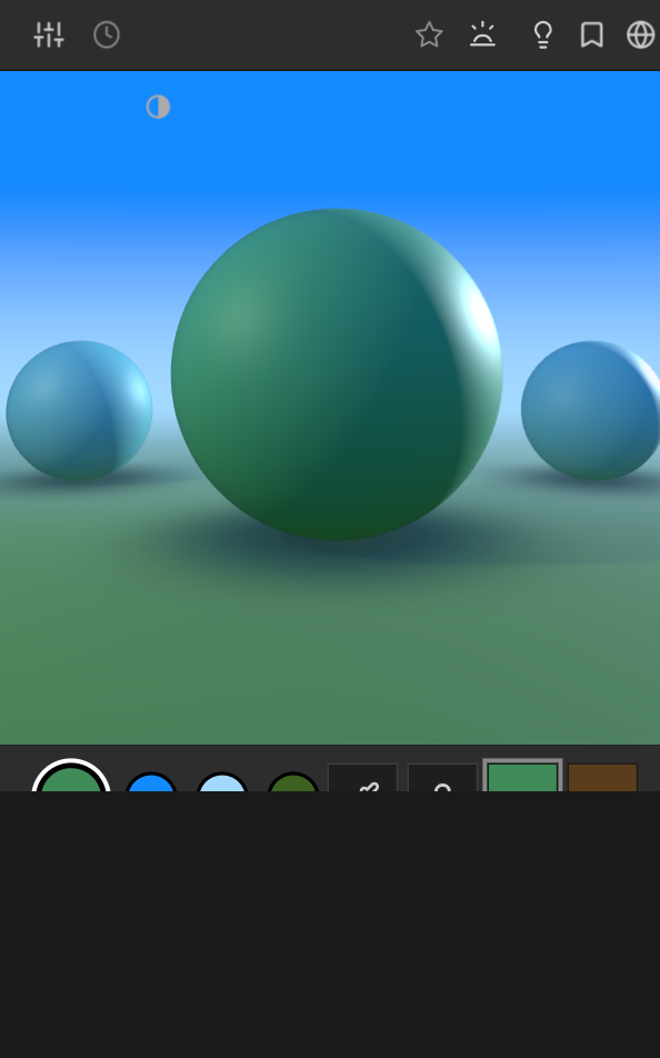 A green sphere fully lit in the Chroma Space scene